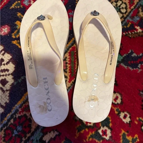 Coach Abbigail Women's Cream Flip Flops - Picture 2 of 4